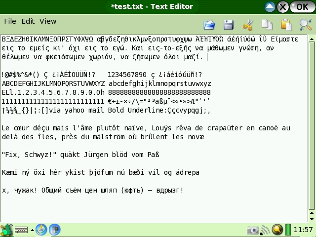 OPIE TextEditor with Unicode texts