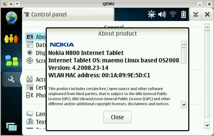 Maemo OS2008 (Diablo) on emulated N800
