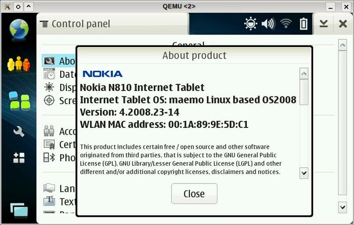 Maemo OS2008 (Diablo) on emulated N810