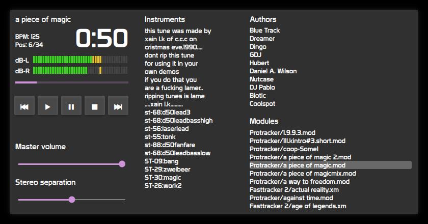 Modland player with QML based UI