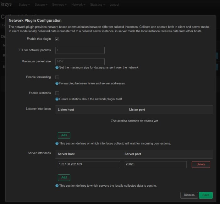 OpenWRT WebUI Network output plugin configuration